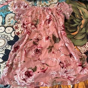 Exhilaration Xxl Floral Pink Off-Shoulder Dress